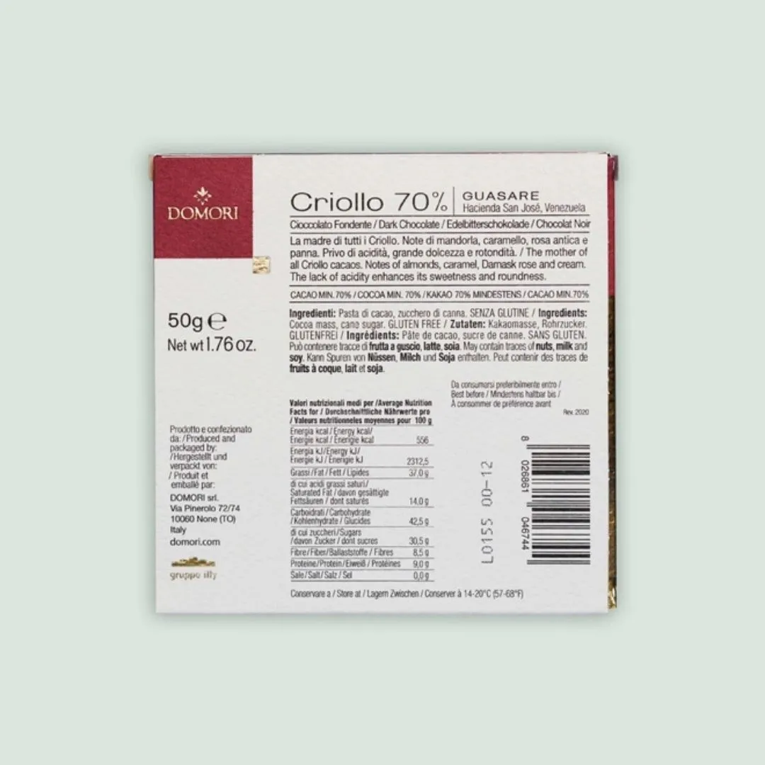 Domori Criollo Dark Chocolate Bar Guasare 70% (from Italy)