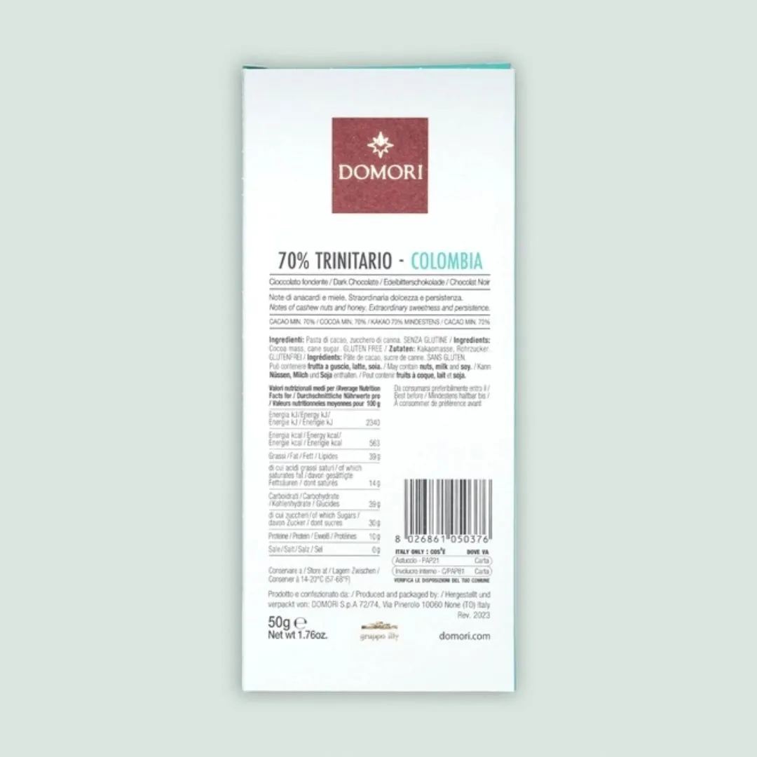 Domori Dark Chocolate Bar Trinitario Colombia 70%
