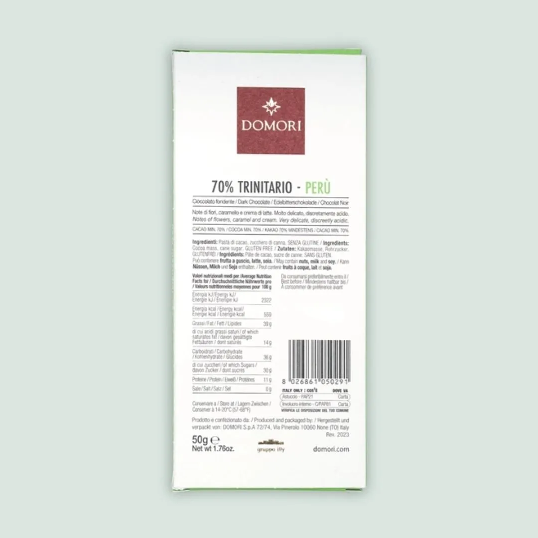 Domori Dark Chocolate Bar Trinitario Peru 70% (from Italy)