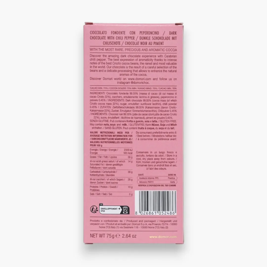 Domori Dark Chocolate w/ Calabrian Chili 70%