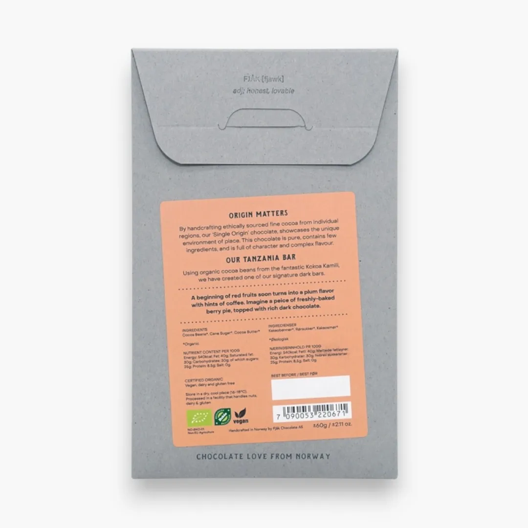 Fjak Dark Chocolate Bar Tanzania 75% (Organic)