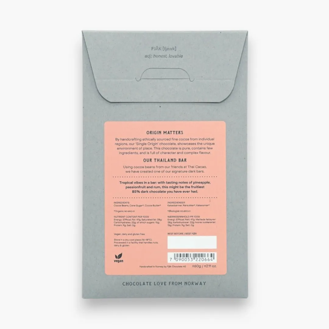 Fjak Dark Chocolate Bar Thailand 85% (Organic)