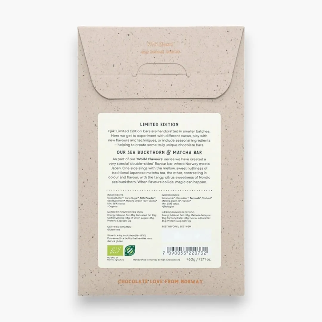 Fjak White Chocolate w/ Match & Sea Buckthorn (Limited Edition)(Organic)
