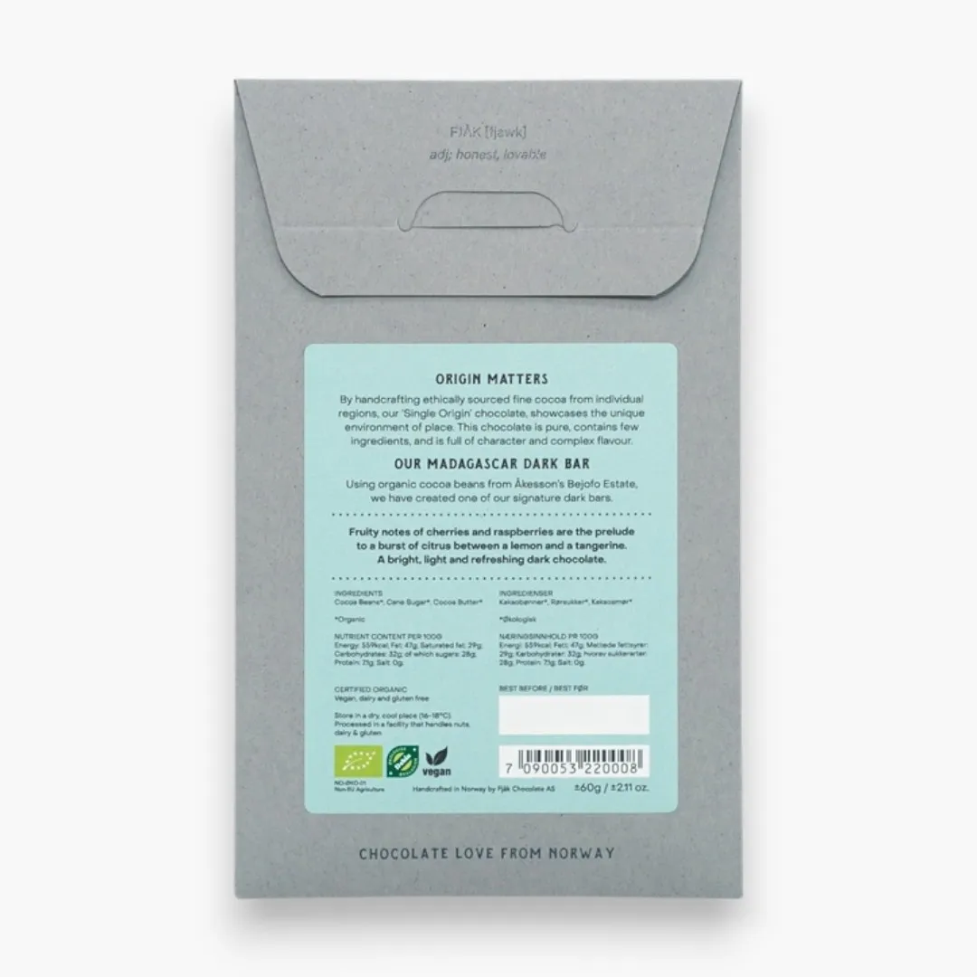 Fjak Dark Chocolate Bar Madagascar 70% (Organic)