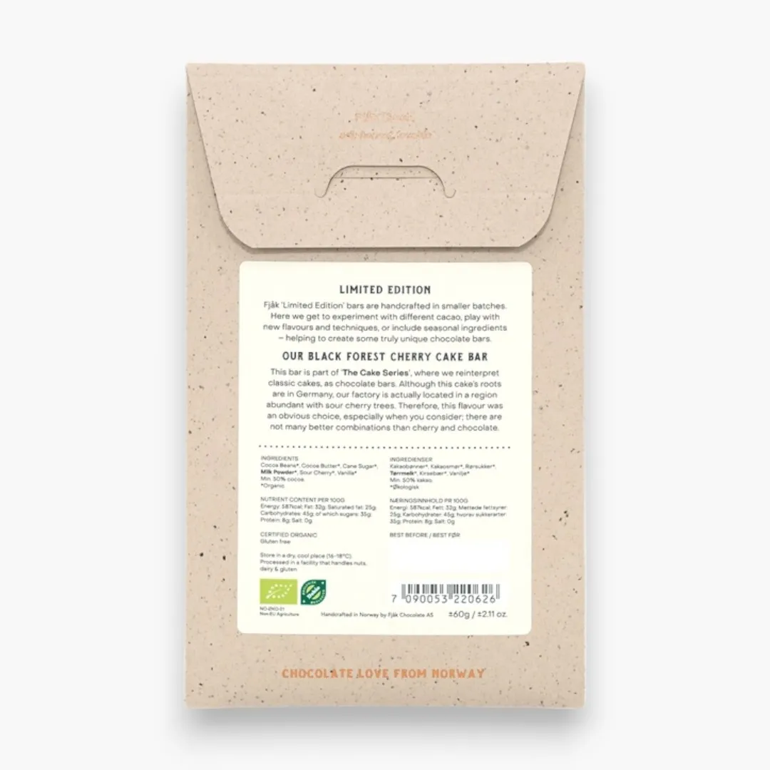 Fjåk Milk Chocolate Black Forest Cherry Cake 50% (Organic)