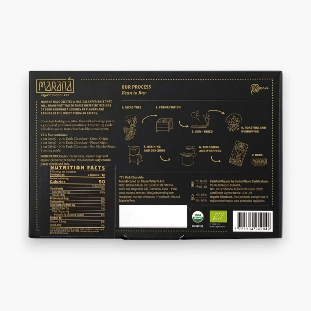 Marana Peruvian Chocolate Tasting Box 70% (3 Mini Bars)