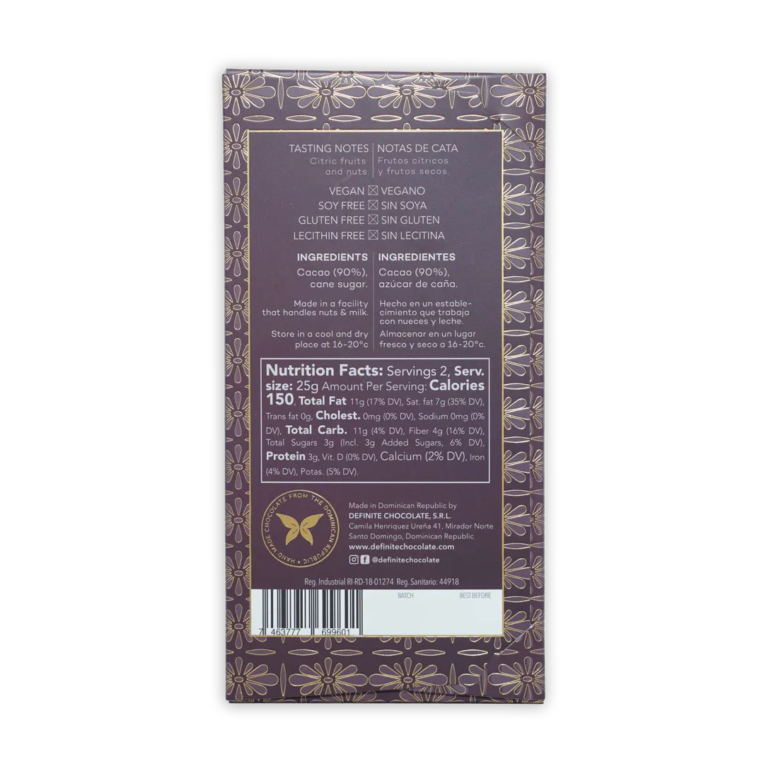 Definite Dark Chocolate Bar Bhanaco 90% (Single Origin)