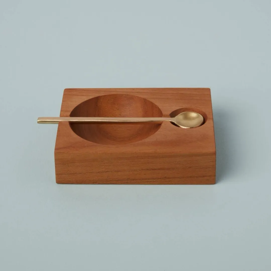 Teak Plank Spice Cellar with Gold Spoon