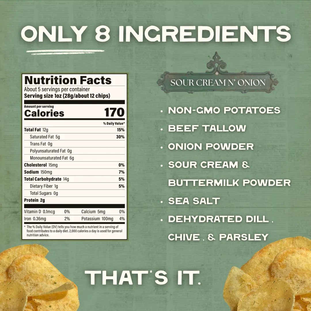 Beef Tallow Potato Chips - Sour Cream N' Onion 