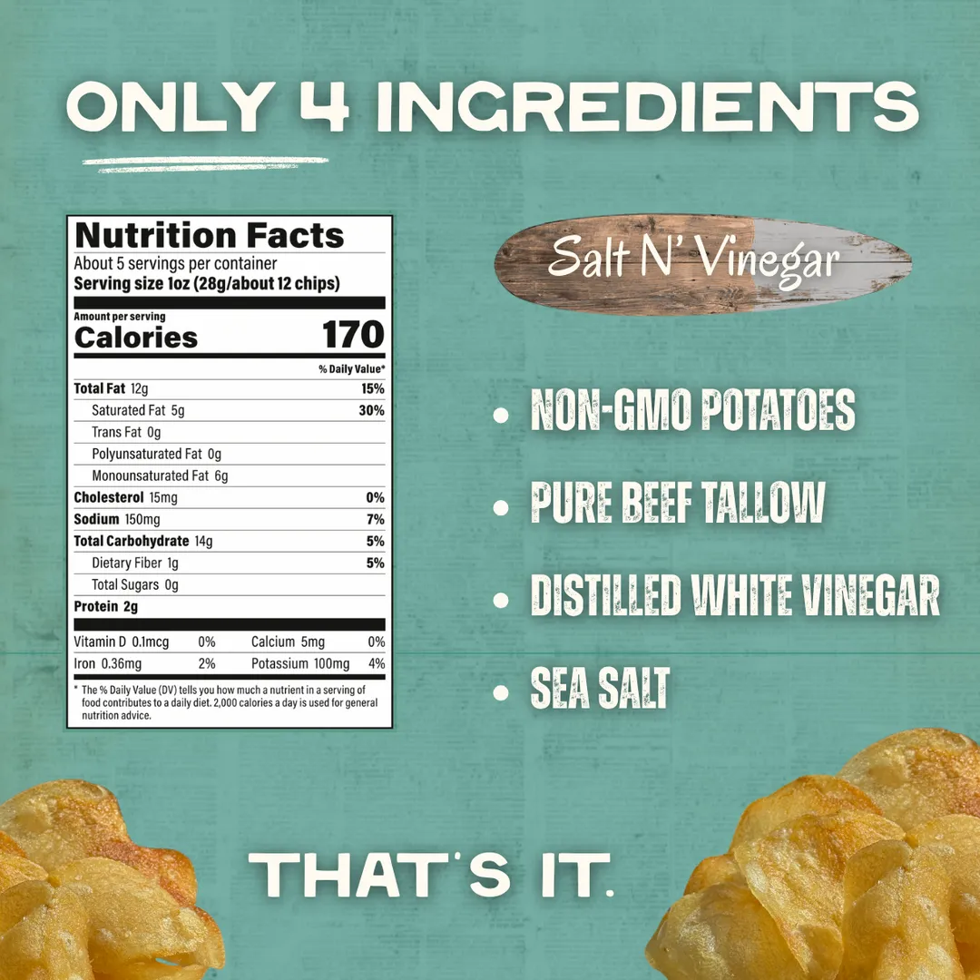 Beef Tallow Potato Chips - Salt N' Vinegar 