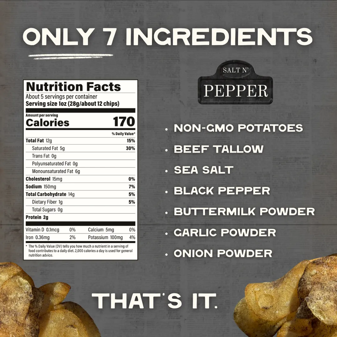 Beef Tallow Potato Chips - Salt N' Pepper 