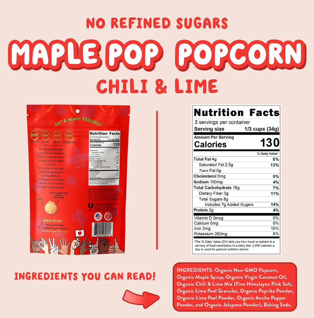 Maple Pop! Organic Maple Caramel Popcorn - Chili & Lime