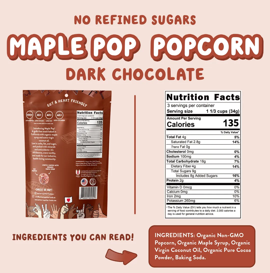 Maple Pop! Organic Maple Caramel Popcorn - Dark Chocolate