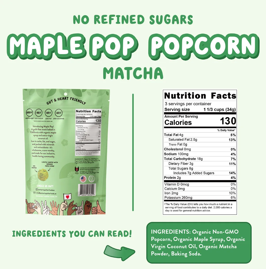 Maple Pop! Organic Maple Caramel Popcorn - Matcha