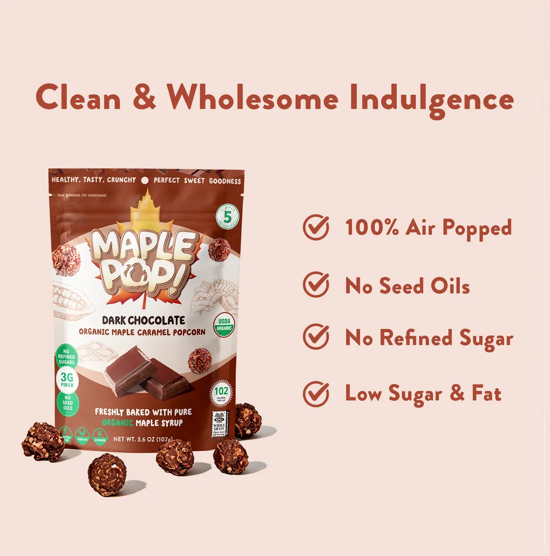 Maple Pop! Organic Maple Caramel Popcorn - Dark Chocolate