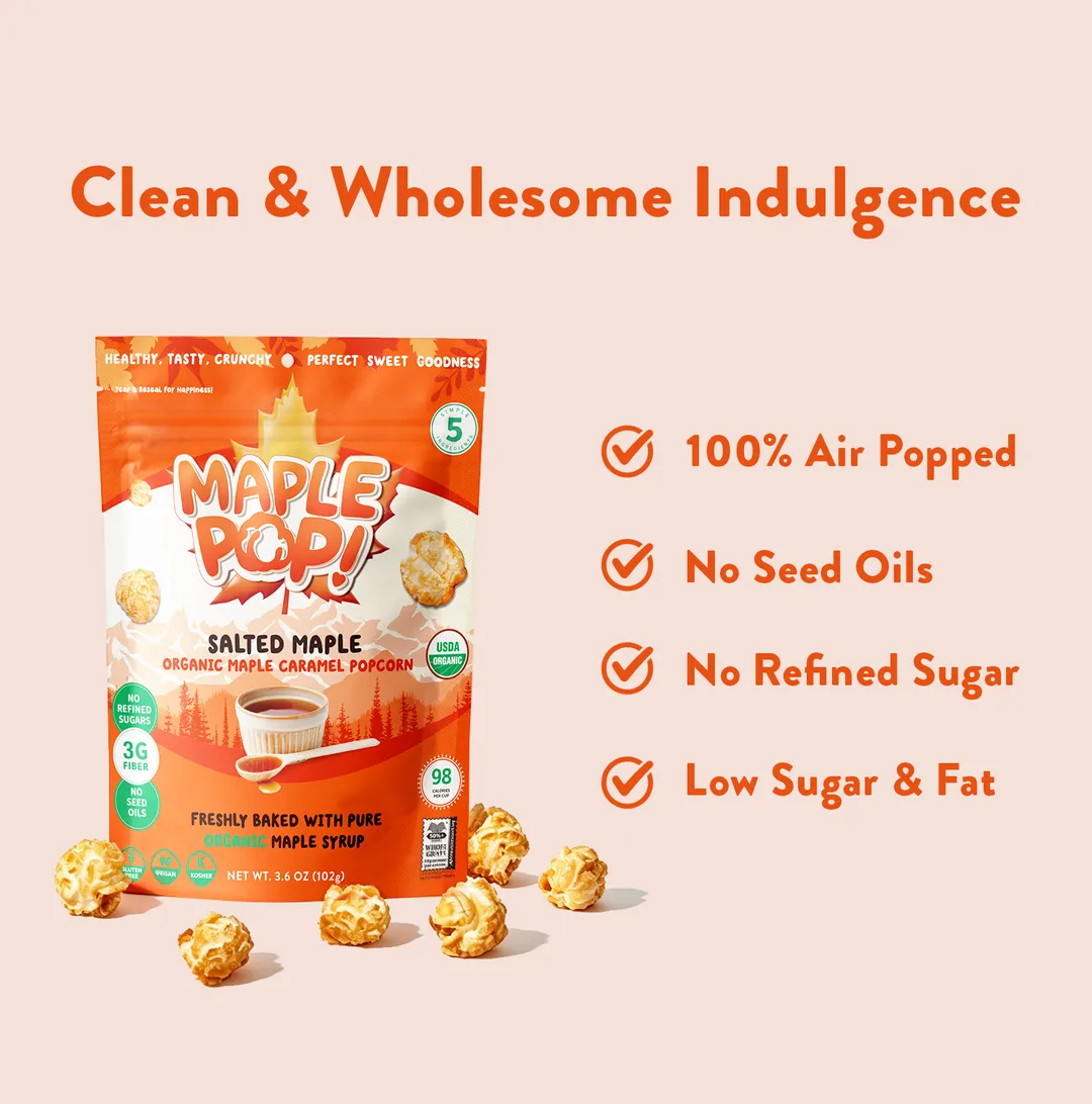 Maple Pop! Organic Maple Caramel Popcorn - Salted Maple