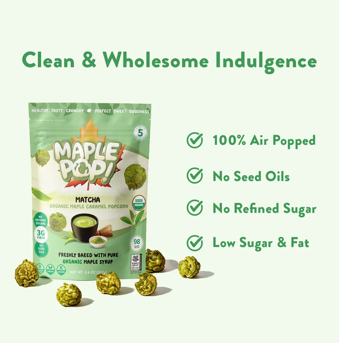 Maple Pop! Organic Maple Caramel Popcorn - Matcha