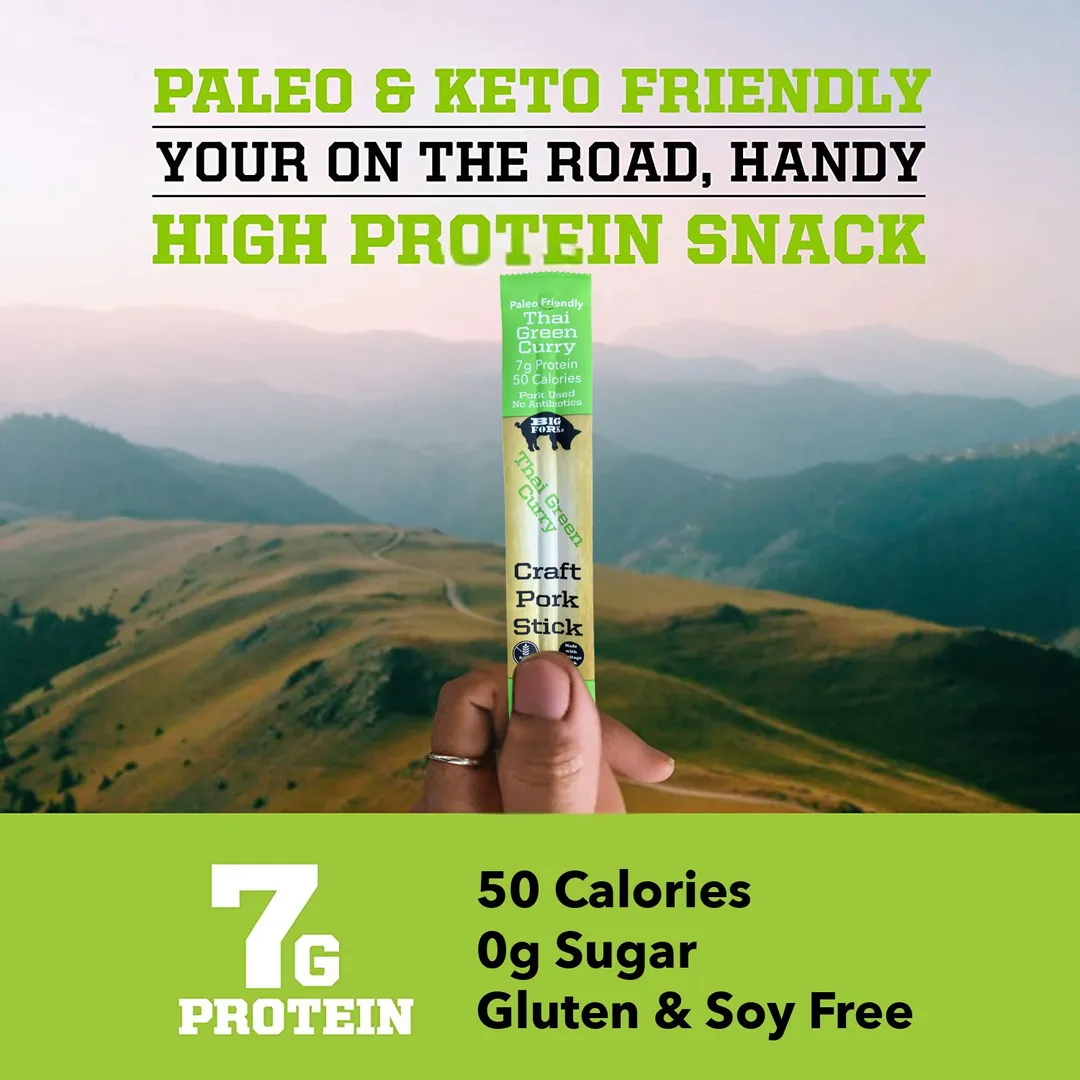 Craft Pork Snack Stick - Thai Green Curry - 80 Sticks