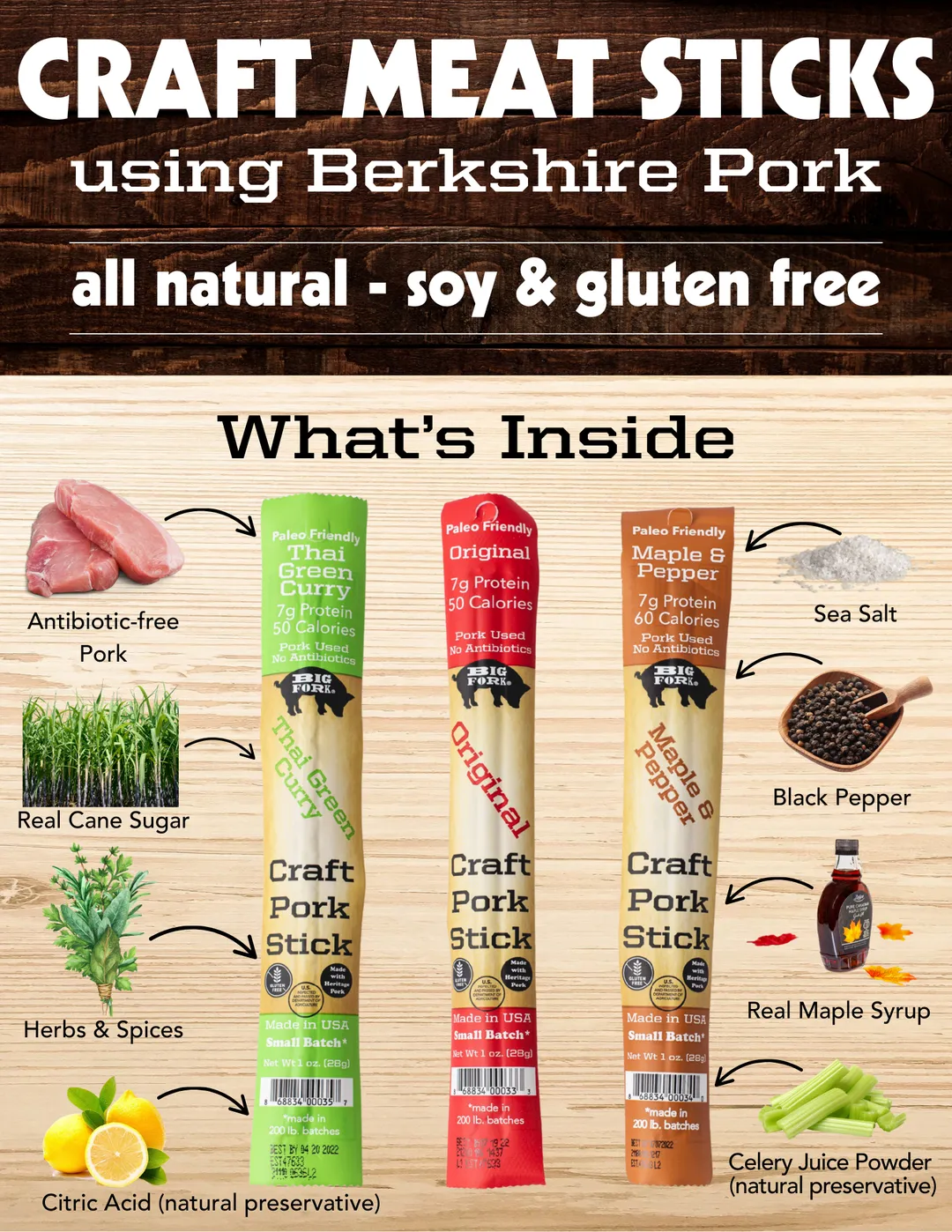 Craft Pork Snack Stick - Thai Green Curry - 80 Sticks