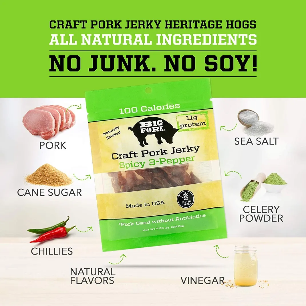 Craft Pork Jerky - Spicy 3 - Pepper - 8 X 2.25 oz. Bags