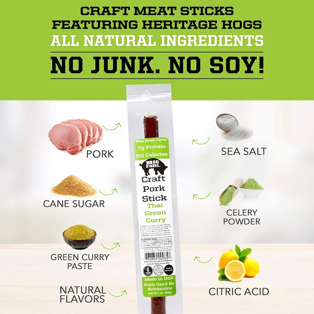 Craft Pork Snack Stick - Thai Green Curry - 20 Sticks