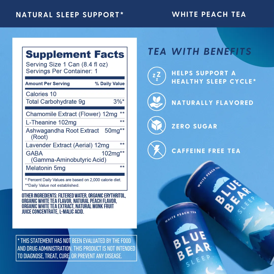 Blue Bear Sleep (White Peach Tea) Sleep Drink - 12 pack