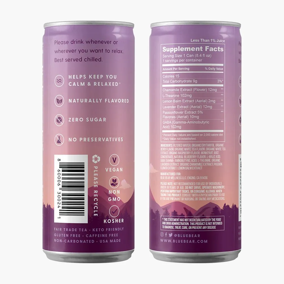 Blue Bear Relax (Mixed Berry Tea) Relaxation Drink - 12 pack