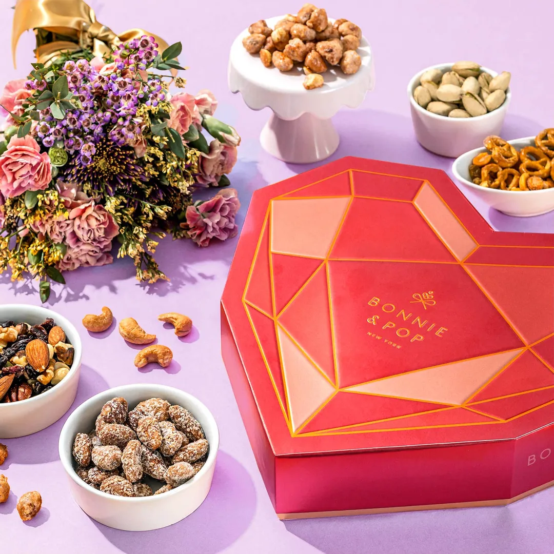 Mother's Day Gift Basket, Heart Box with Gourmet Nuts