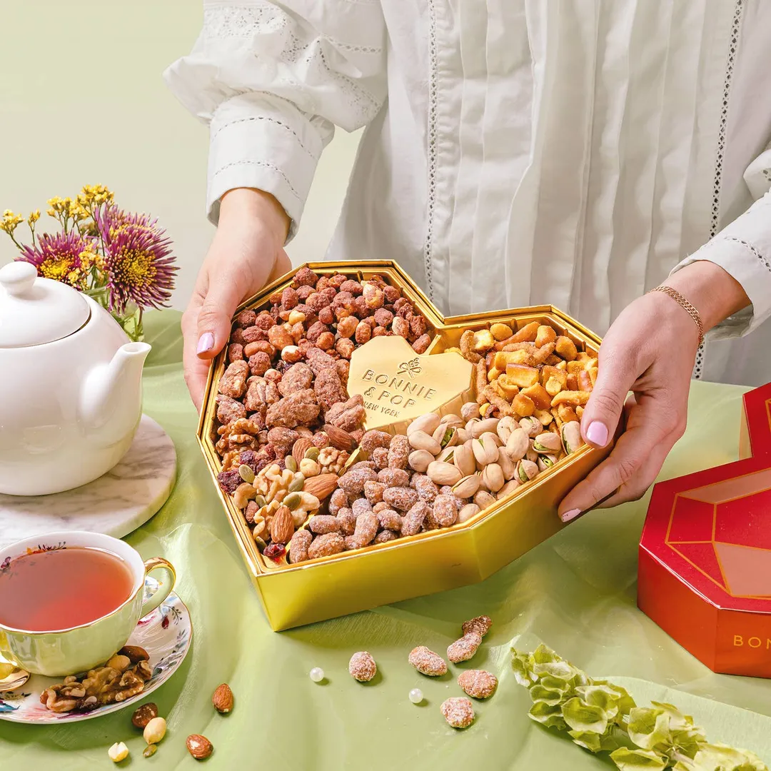 Mother's Day Gift Basket, Heart Box with Gourmet Nuts