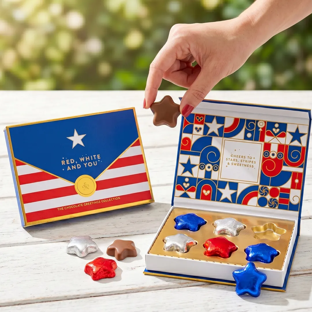 Patriotic Chocolate Gift Box | Edible Greeting Card for 4th of July, Memorial Day & Summer Celebrations