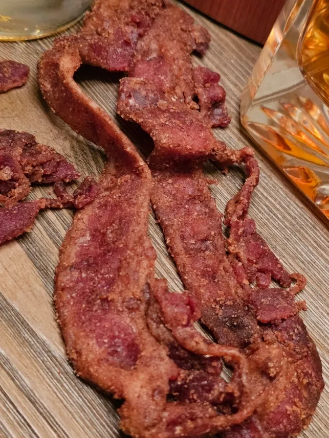 Peanut Butter and Cinnamon Whiskey Bacon Boozy Jerky