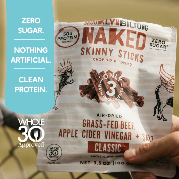 2oz Grass Fed Biltong Naked Skinny Sticks 