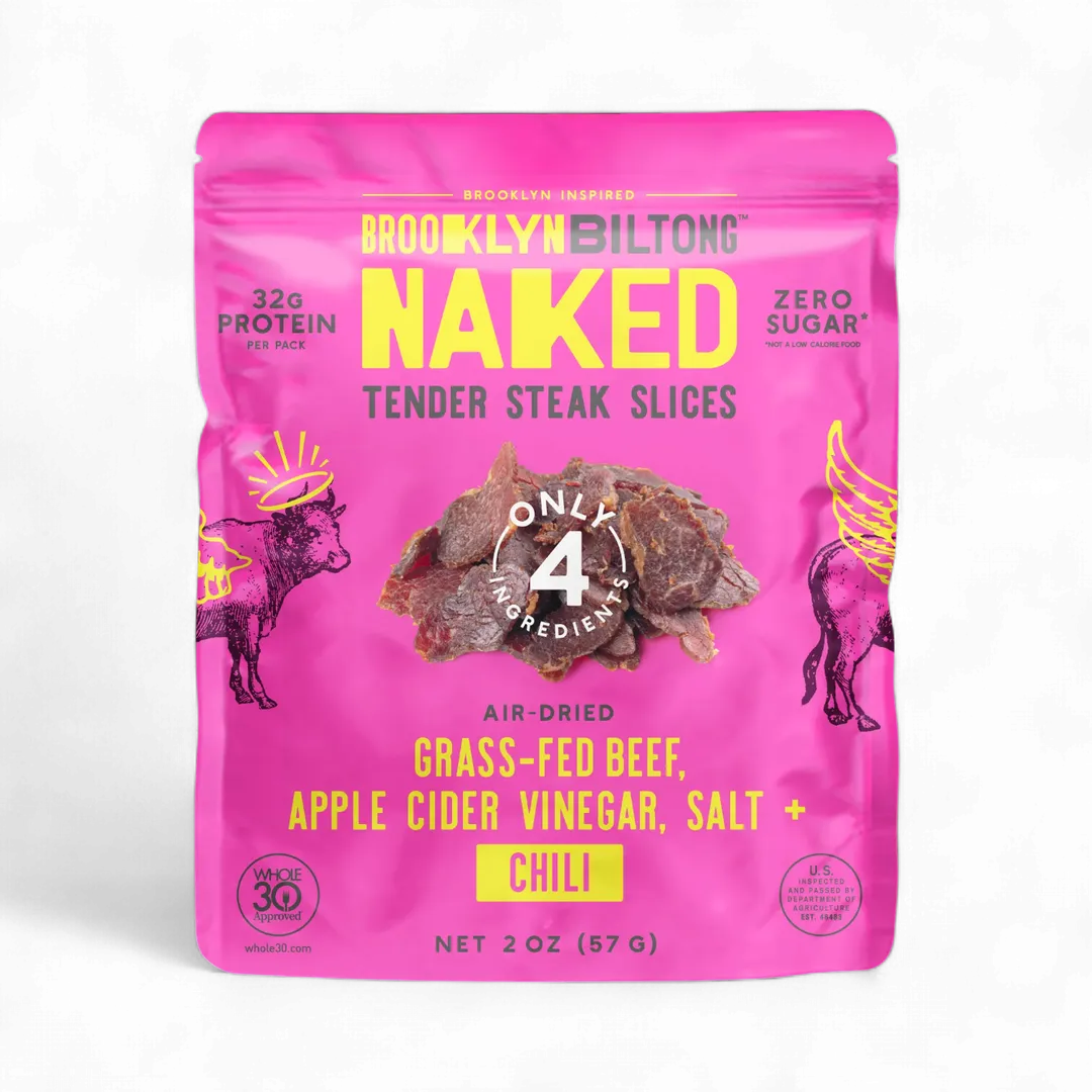 2oz Grass Fed Biltong Naked Tender Steak Slices Chili 