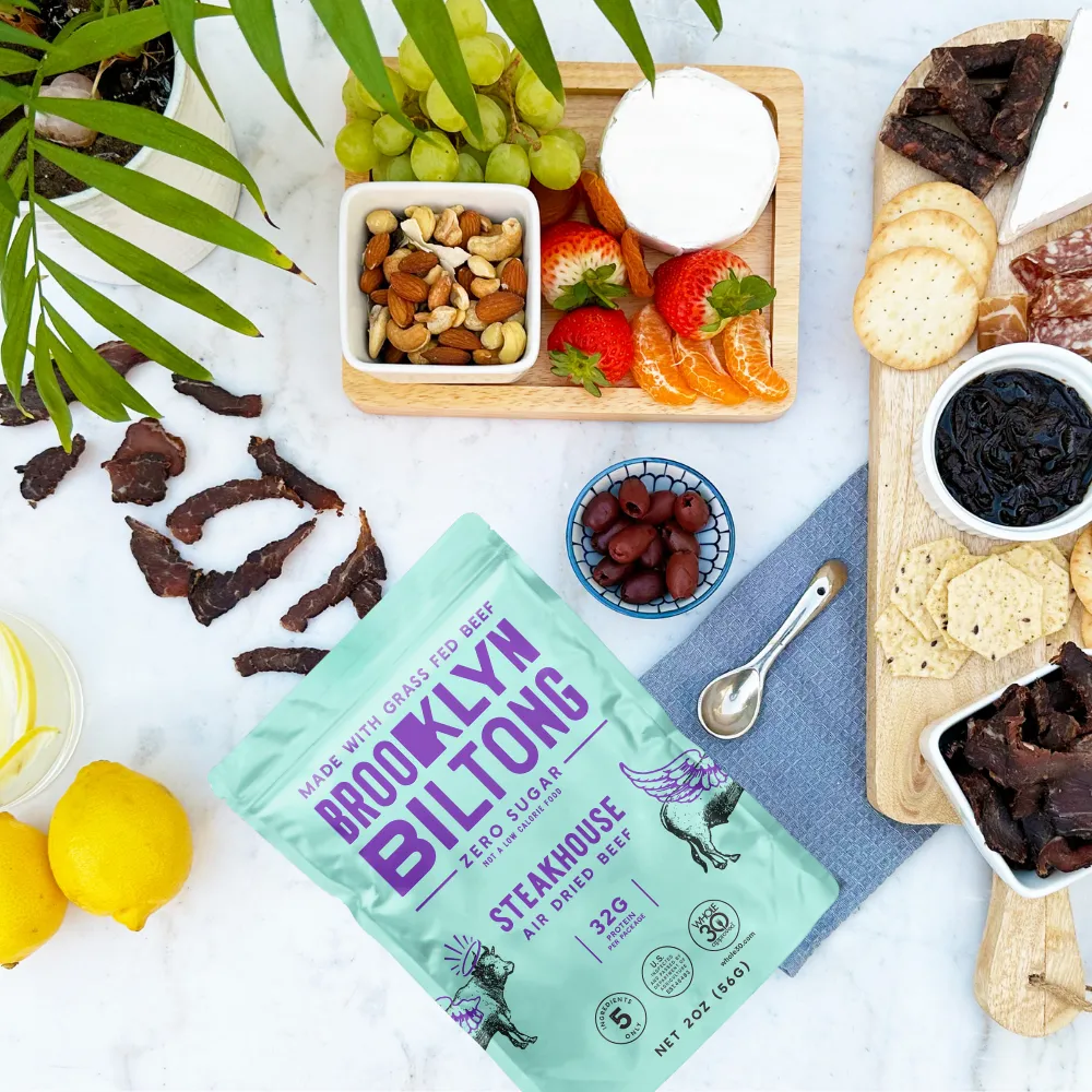 2oz Grass Fed Biltong Naked Tender Steak Slices Garlic