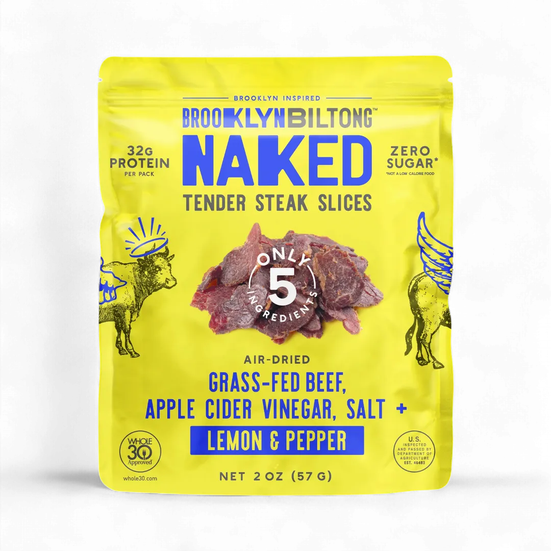 2oz Grass Fed Biltong Naked Tender Steak Slices Lemon Pepper