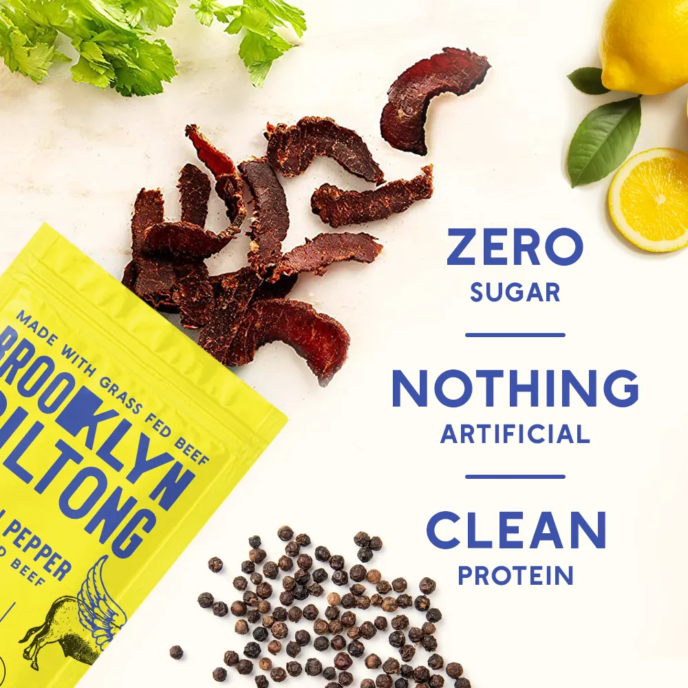 2oz Grass Fed Biltong Naked Tender Steak Slices Lemon Pepper