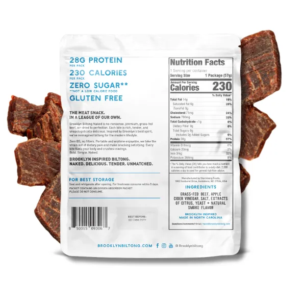 2oz Grass Fed Biltong Naked Tender Strips Air-Dried Jerky