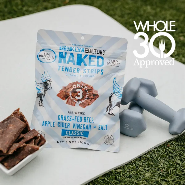2oz Grass Fed Biltong Naked Tender Strips Air-Dried Jerky