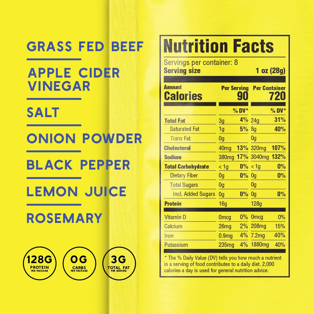 8oz Lemon Pepper Grass-Fed Zero_Sugar Biltong Tender Jerky