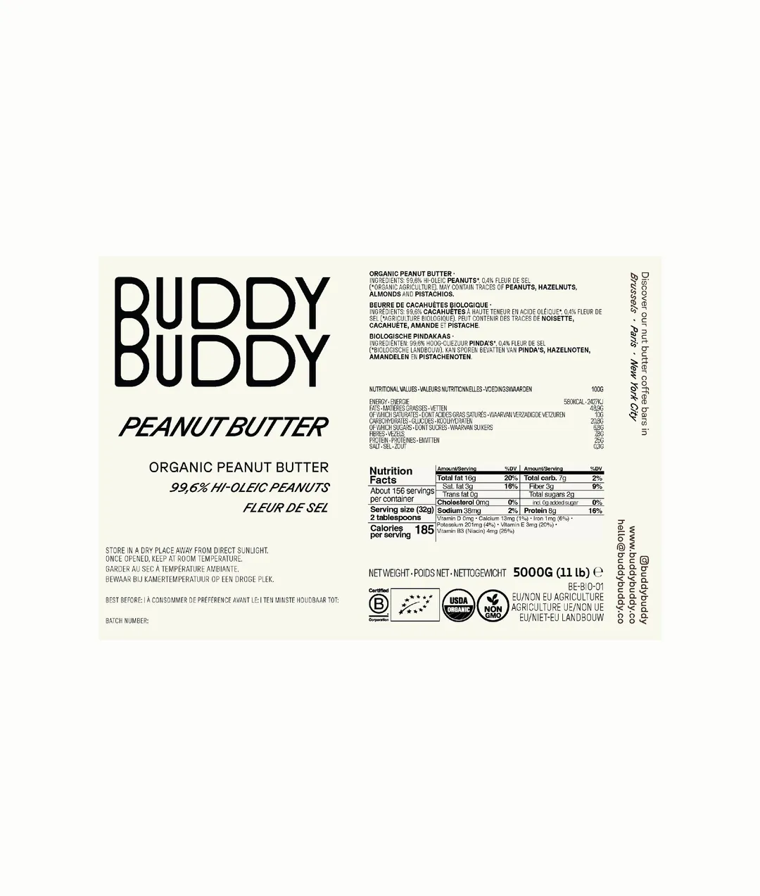 Organic Peanut Butter 5L/11lb pail