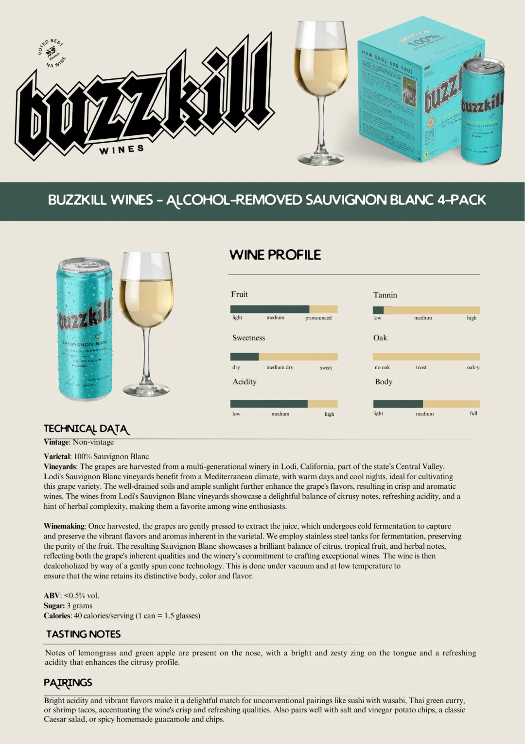 Alcohol-Removed Sauvignon Blanc Can 4-Pack