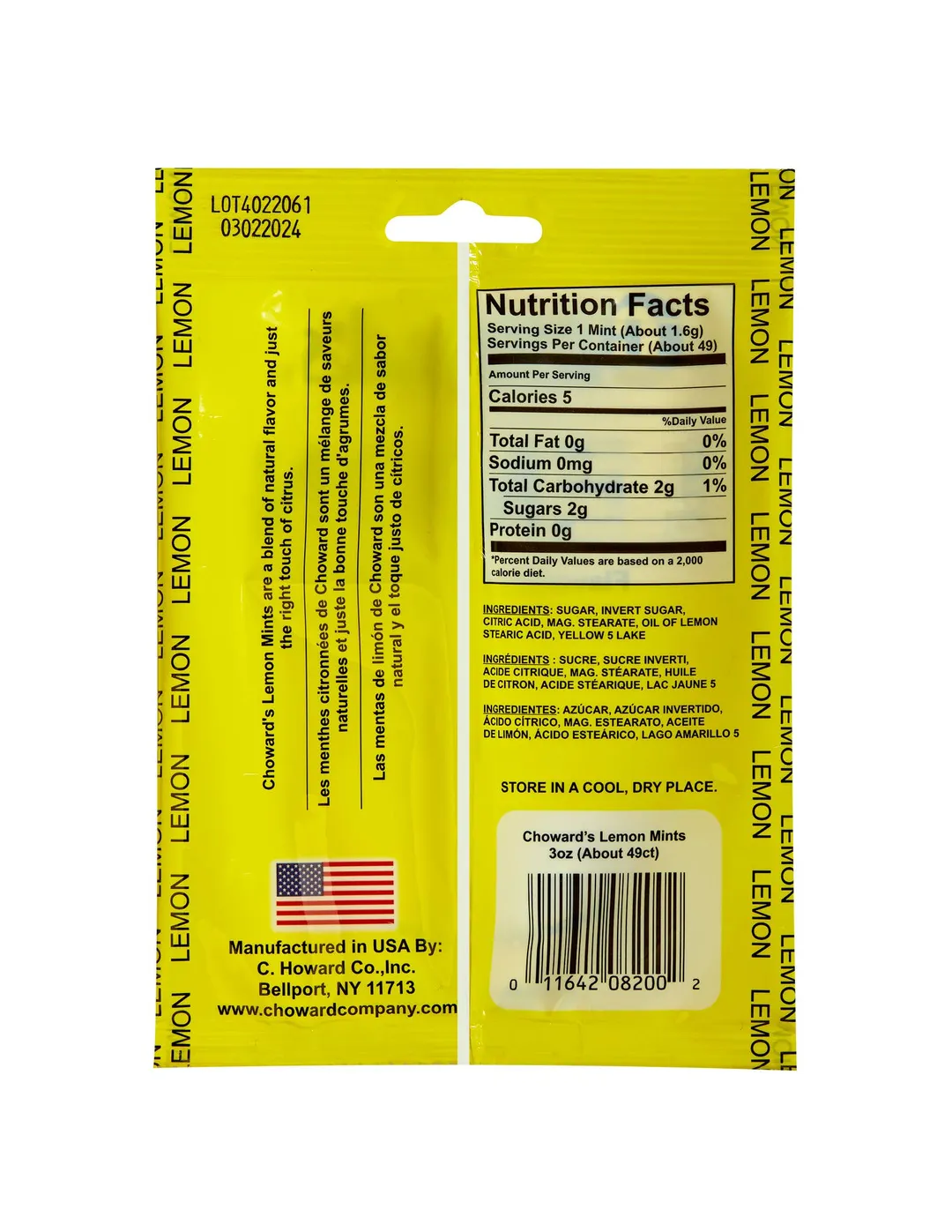 Choward's Lemon Mints Peg Bag 3oz.