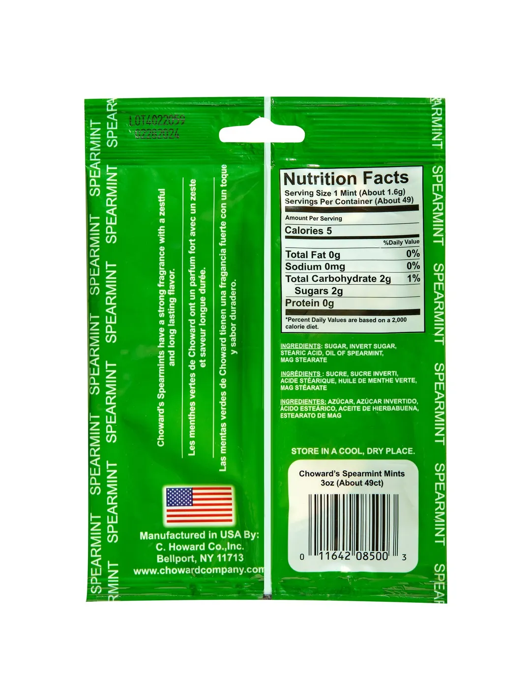Choward's Spearmint Mints Peg Bag 3oz.