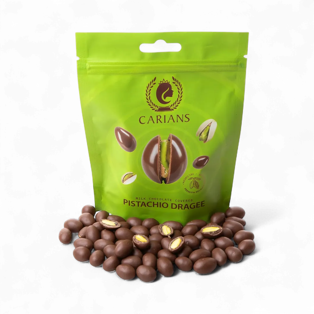 Chocolate Covered Pistachio Dragee Candy , 12 unit in a case