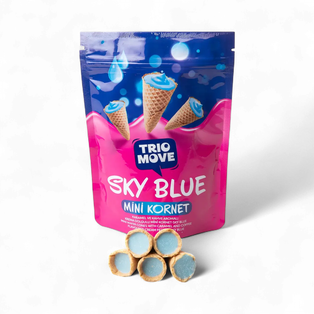 Sky Blue Mini Kornet – Caramel &amp; Coffee Filled 1.94 oz (55g)
