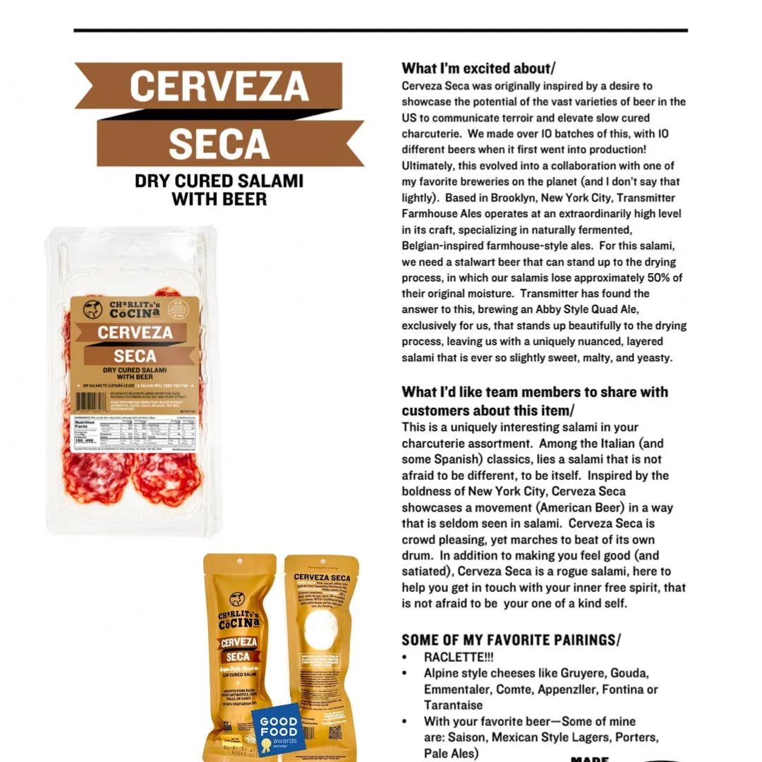 Cerveza Seca - Slow Cured Belgian Style Quad Ale Salami