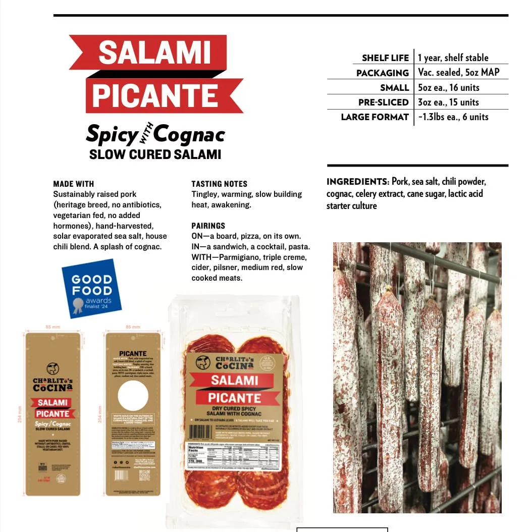 Salami Picante - Slow Cured Spicy Salami w/ Cognac PreSliced