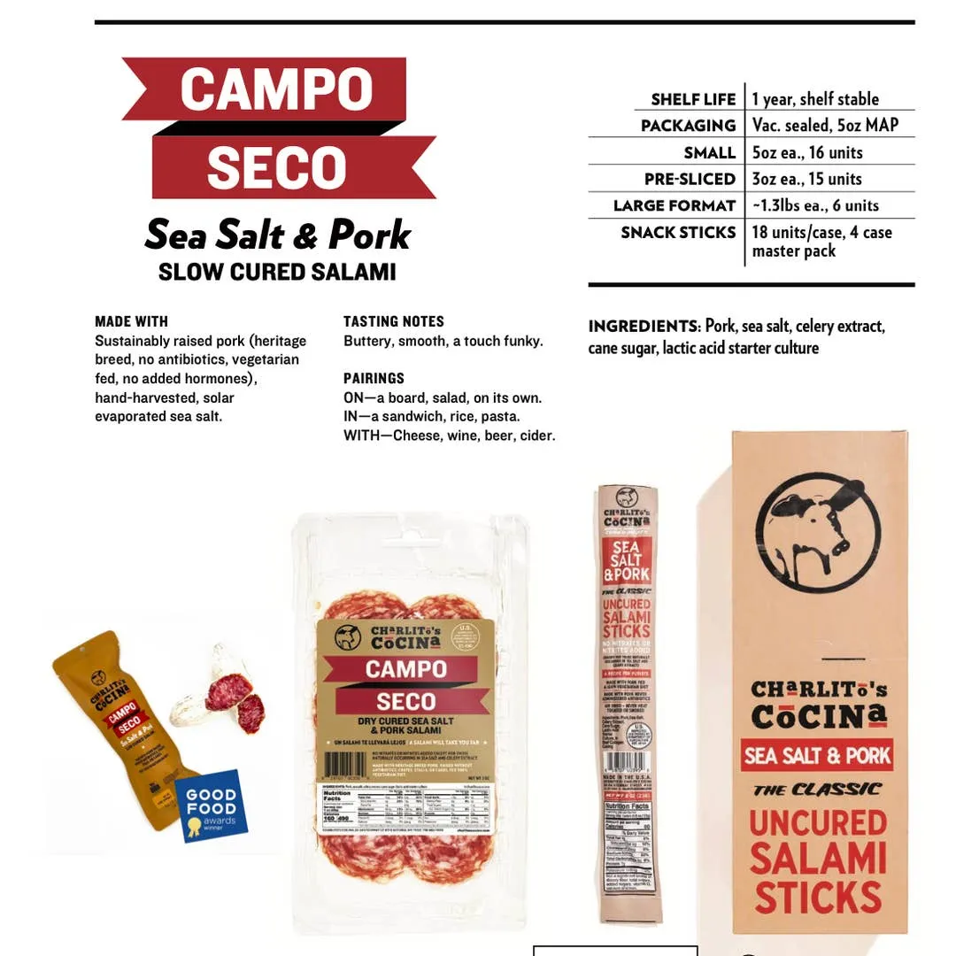 Campo Seco - Slow Cured Sea Salt and Pork Salami  Pre-Sliced