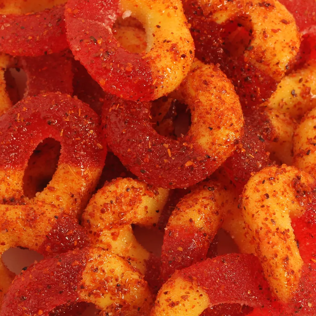 Chilli Bomba Spicy Peach Rings Chamoy Candy 4oz Bag / 12ct