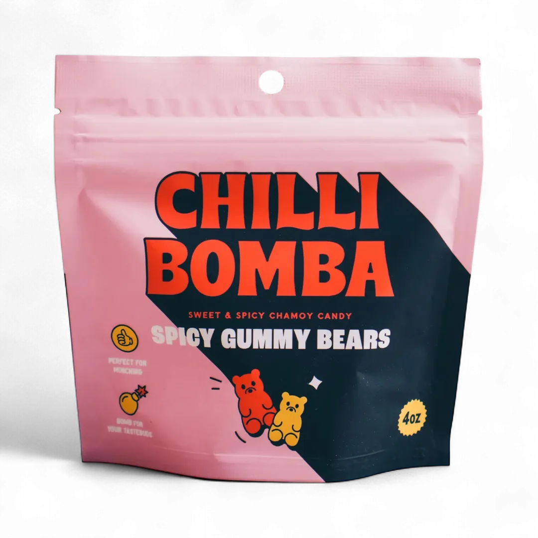 Chilli Bomba Spicy Gummy Bears Chili Chamoy Candy 4oz Bag / 12ct
